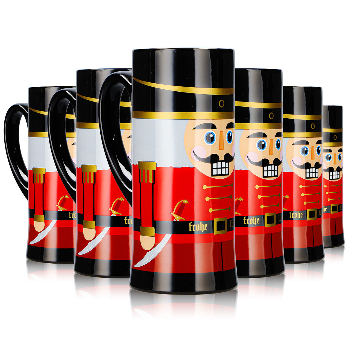 6 tasses à vin chaud Mohaba, modèle « flûte », Casse-noisette, Joyeux Noël, noir, 0,2 l, graduées