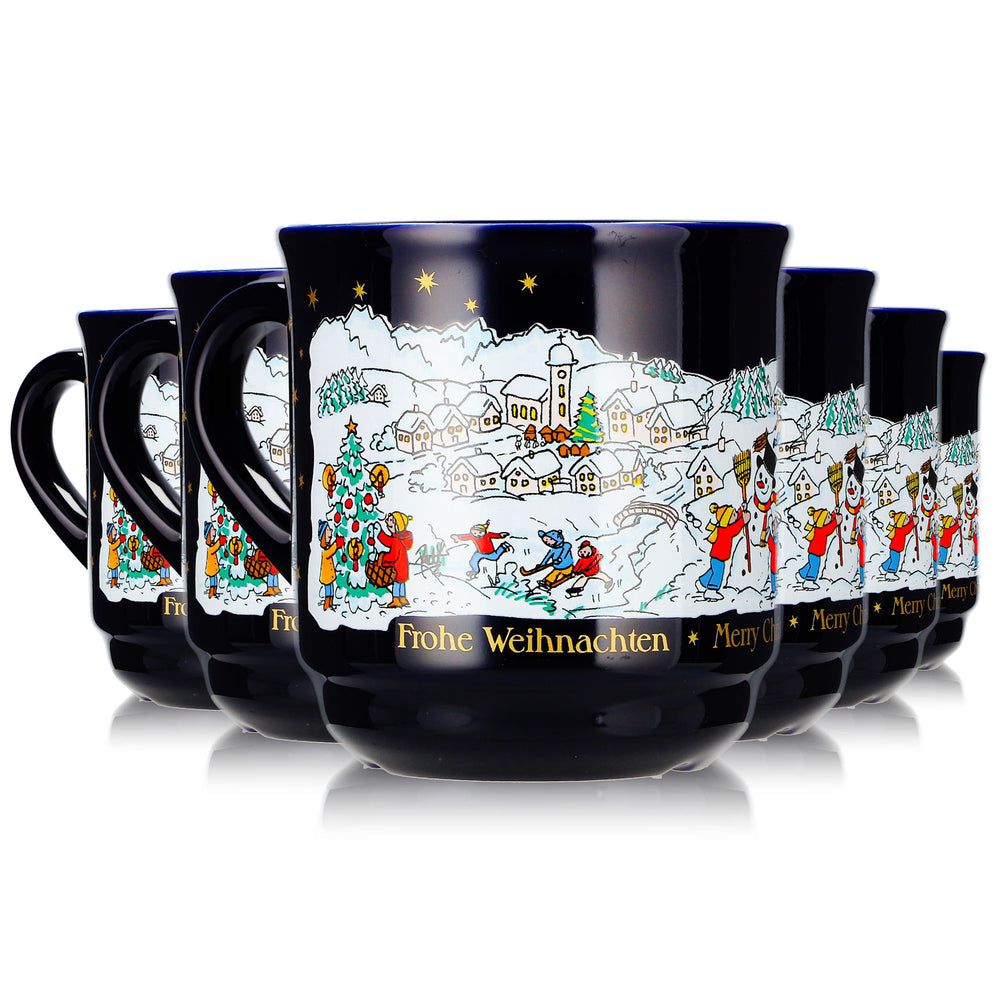 6 tasses à vin chaud Mohaba, modèle 8000 « Joyeux Noël », motif hivernal, bleu cobalt, 0,2 l, graduées