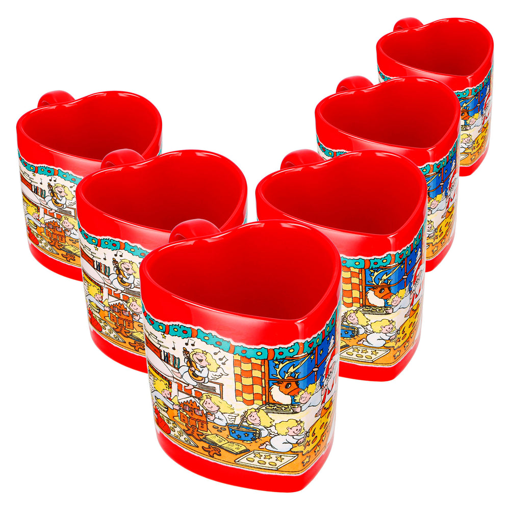 6 tasses à vin chaud Mohaba en forme de cœur, motif « Pâtisserie de Noël » avec un ange, rouge vif, 0,2 l, graduées