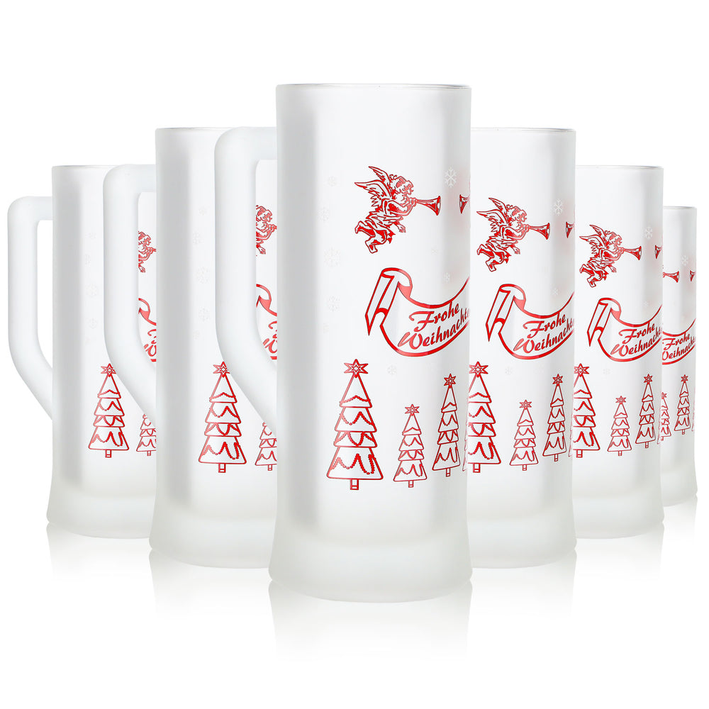 6 tasses à vin chaud Mohaba « Karlsseidel » en verre satiné « Joyeux Noël, ange » 0,2 l, graduées