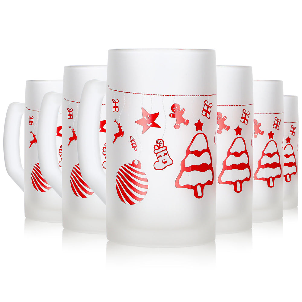6 tasses à vin chaud Mohaba « Ludwigsseidel » en verre satiné, motif sapin de Noël, 0,2 l, graduées
