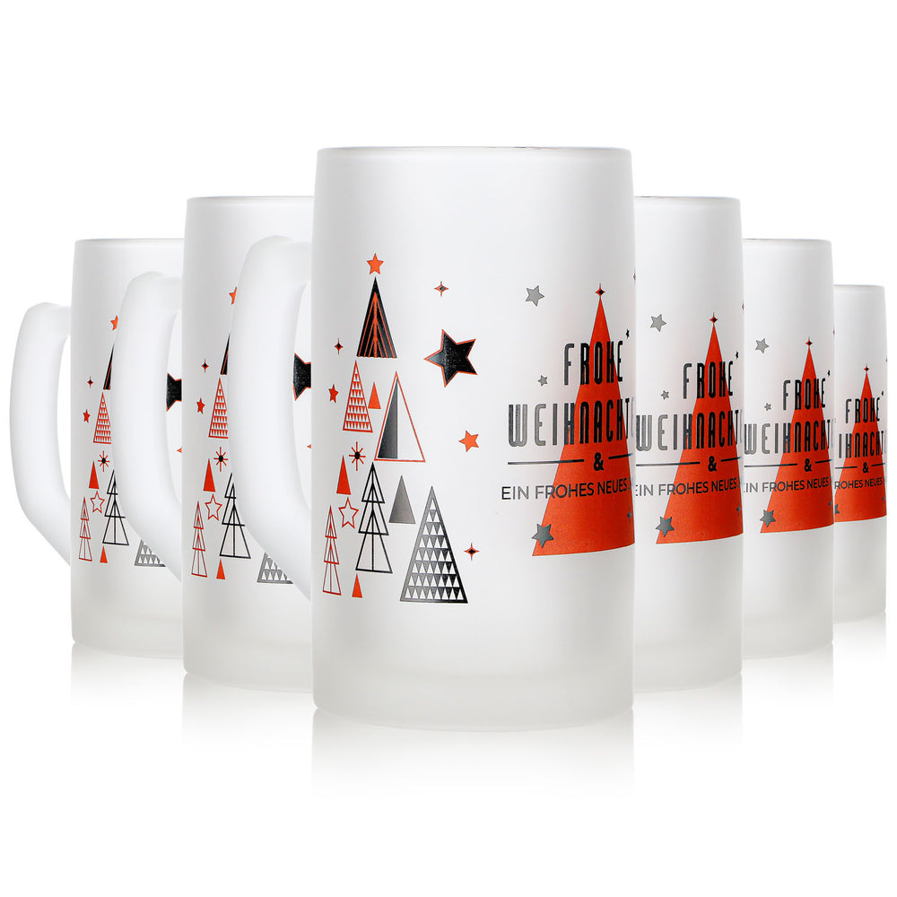 6 tasses à vin chaud Mohaba « Ludwigsseidel » en verre satiné, « Joyeux Noël », 0,2 l, graduées