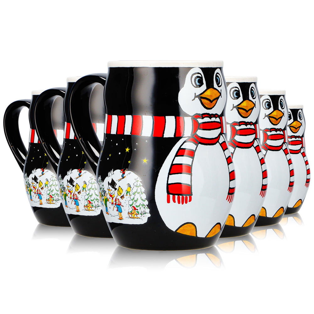 6 tasses à vin chaud Mohaba « Pingouin » avec motif en relief « Merry X-mas », noir/blanc, 0,2 l, graduées