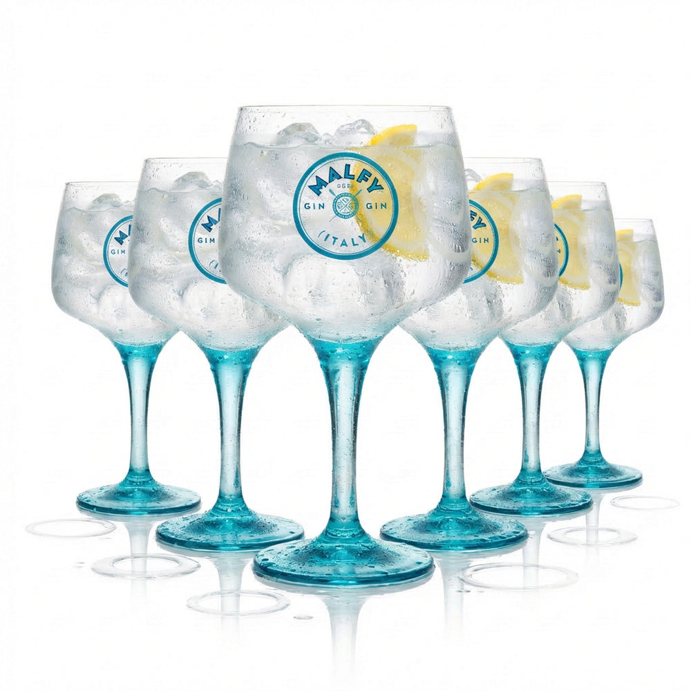 Lot de 6 verres à pied Malfy Gin Copa 0,6 l – Édition spéciale avec pied bleu