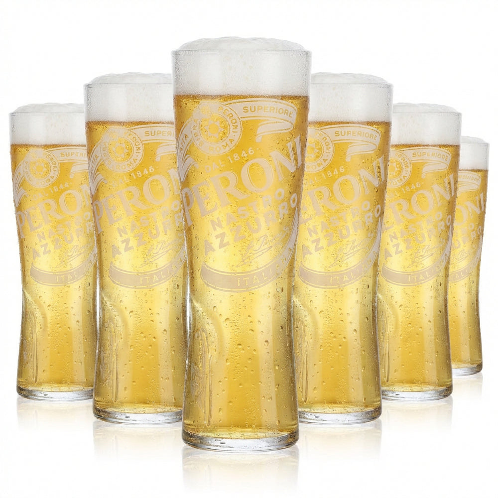 Lot de 6 verres Peroni Nastro Azzurro de 0,25 l – Verre à pied Signature Relief gradué