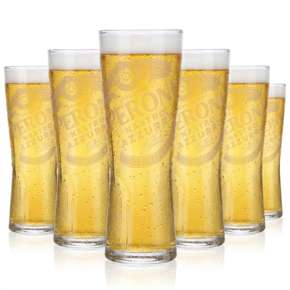 Lot de 6 verres Peroni Nastro Azzurro de 0,2 l – Verre à pied Signature Relief gradué