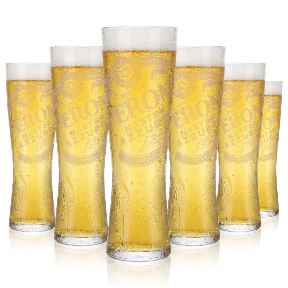 Lot de 6 verres Peroni Nastro Azzurro de 0,3 l – Verre à pied avec relief caractéristique, gradué