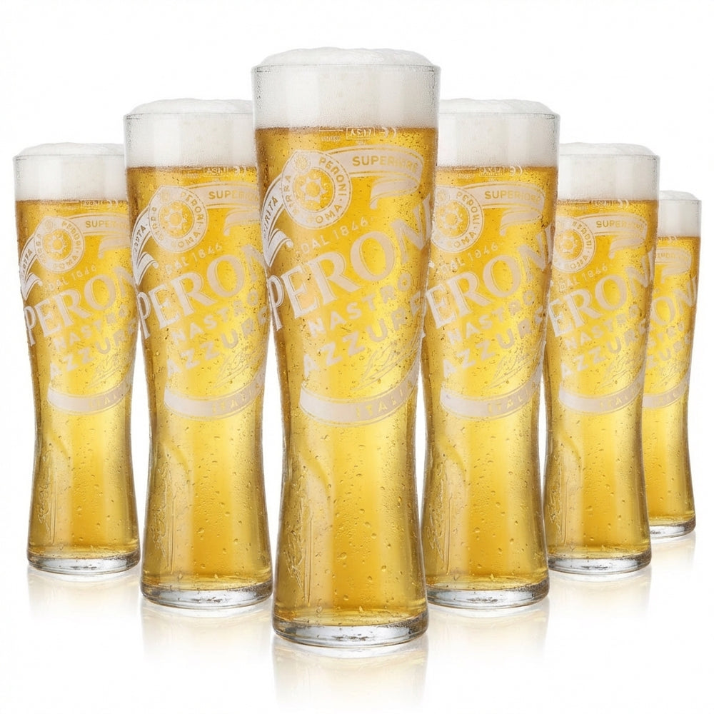 Lot de 6 verres Peroni Nastro Azzurro de 0,5 l – Verre à pied Signature Relief gradué