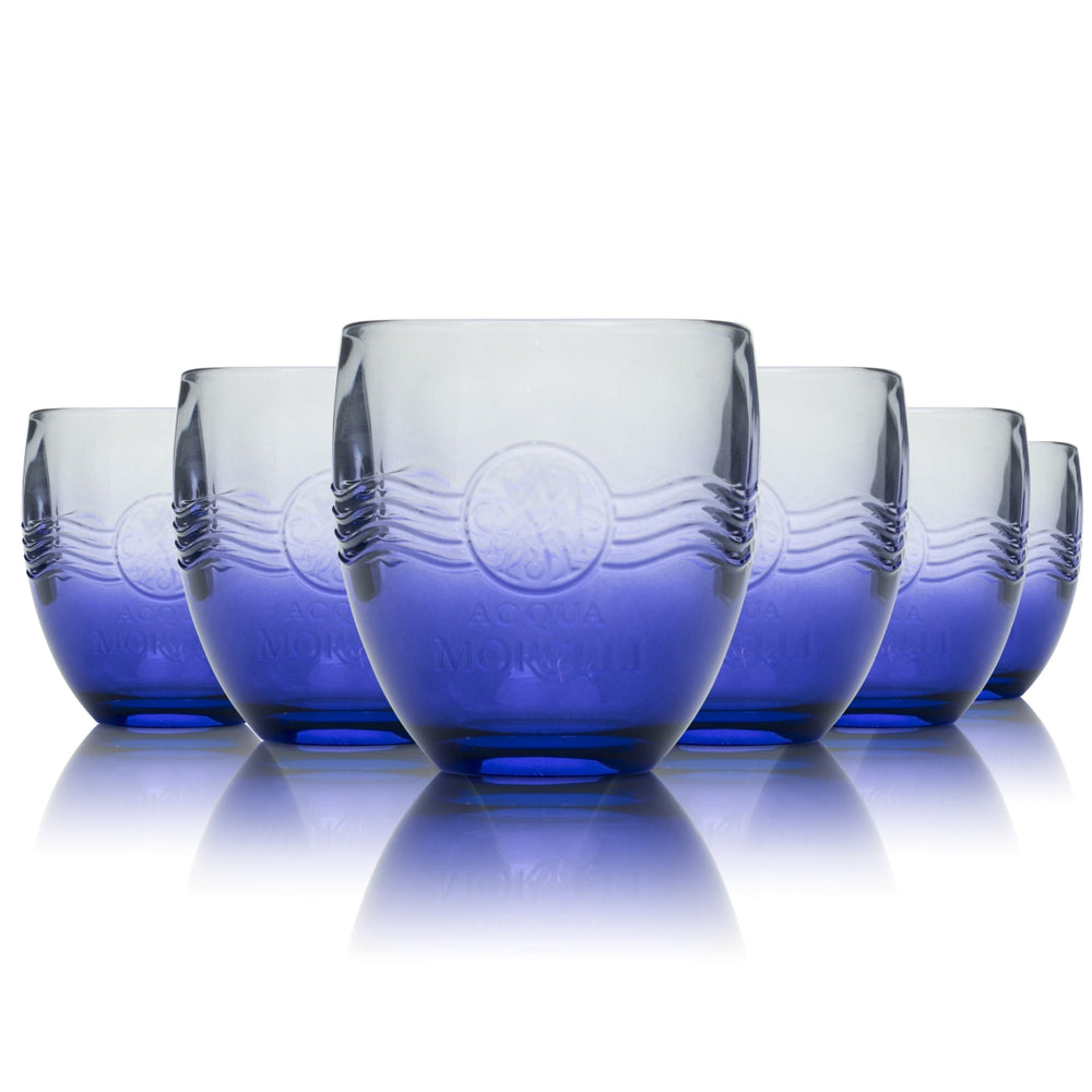 6 verres à eau Acqua Morelli 0,25 l, verres à soda en relief, verres à eau minérale, bleus
