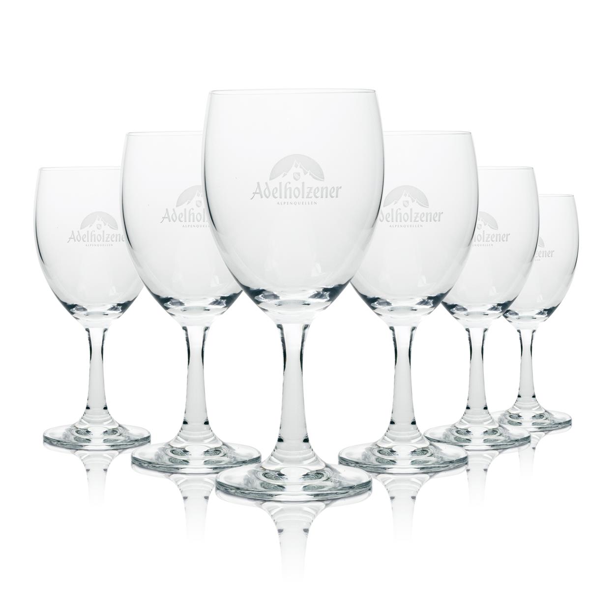 6 verres Adelholzener 0,2 l, forme tulipe, flûte, verres gastronomiques calibrés, eau minérale