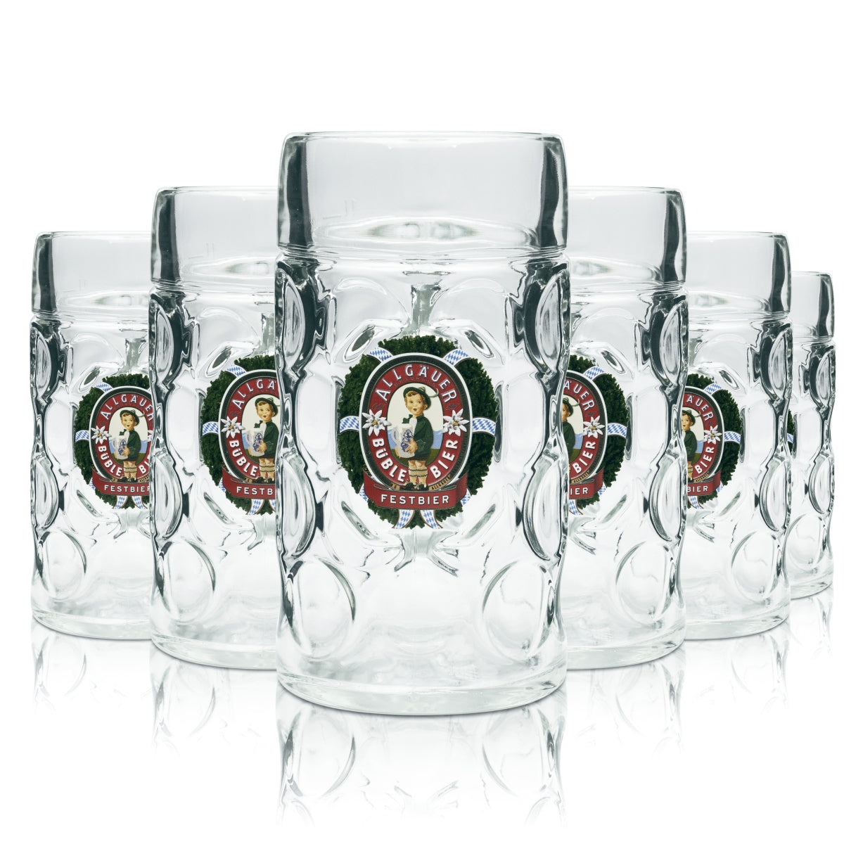 6 chopes en verre Allgäuer Büble 1 l « Festbier » Humpen Seidel verres à relief
