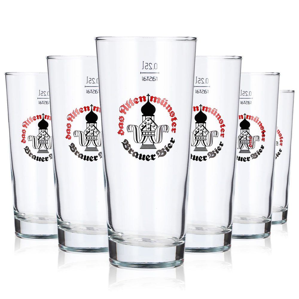 Lot de 6 verres à bière Altenmünster de 0,25 l, logo Rastal rouge et noir