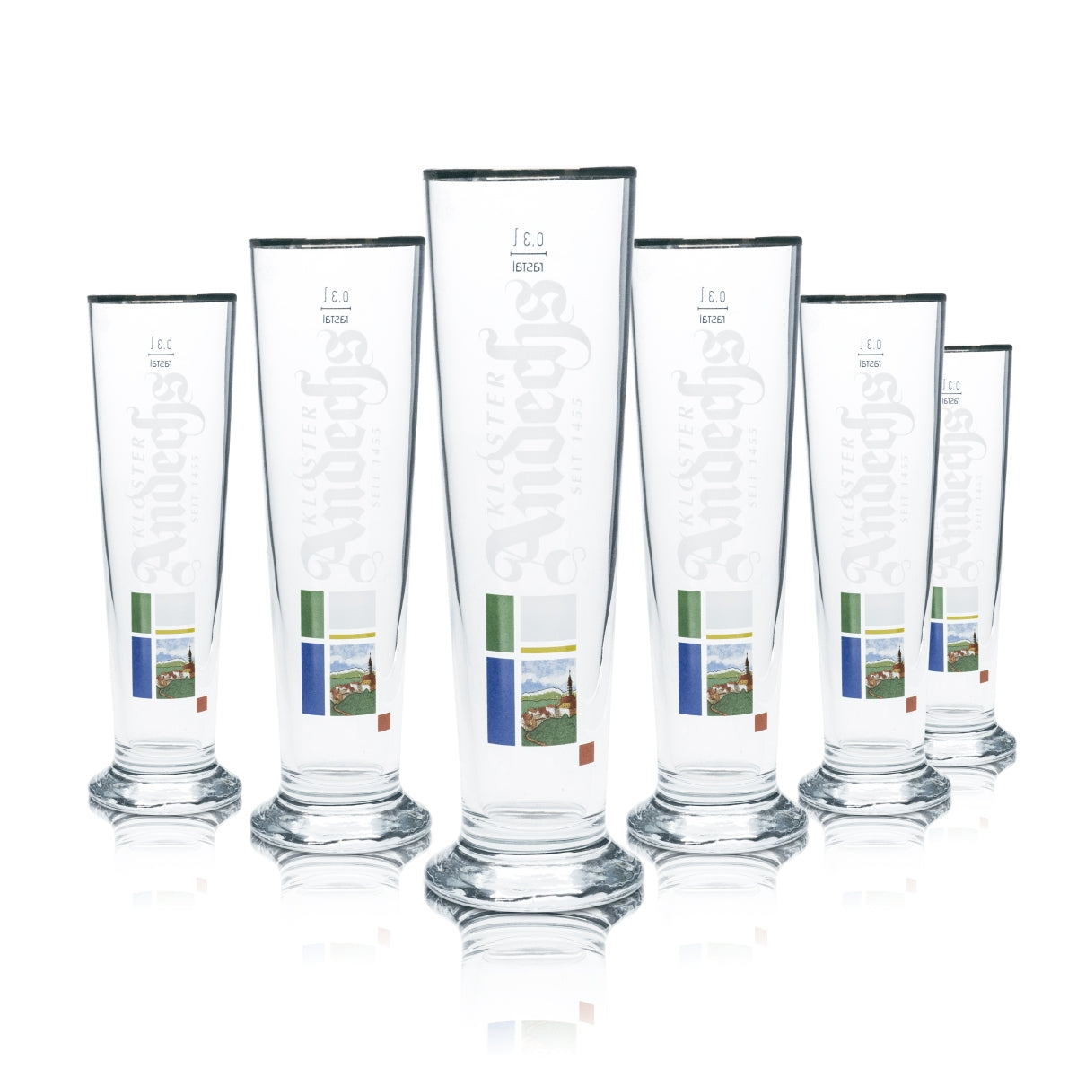 6 verres à bière Andechs 0,3 l, verres à pied, verres à bière, verres à bière, brasserie Kloster, bar gastronomique