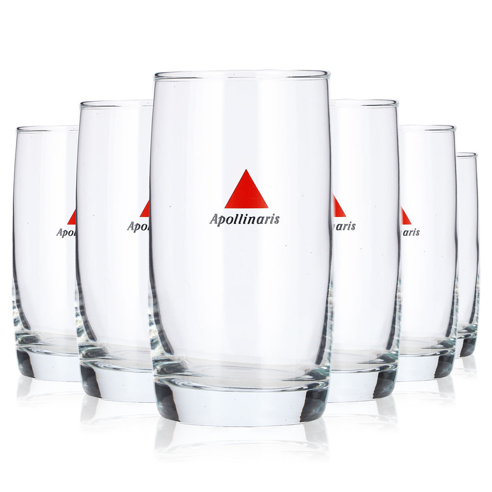 6 verres à eau Apollinaris de 0,22 l, modèle « Tumbler » avec triangle rouge, verre « Lowball »