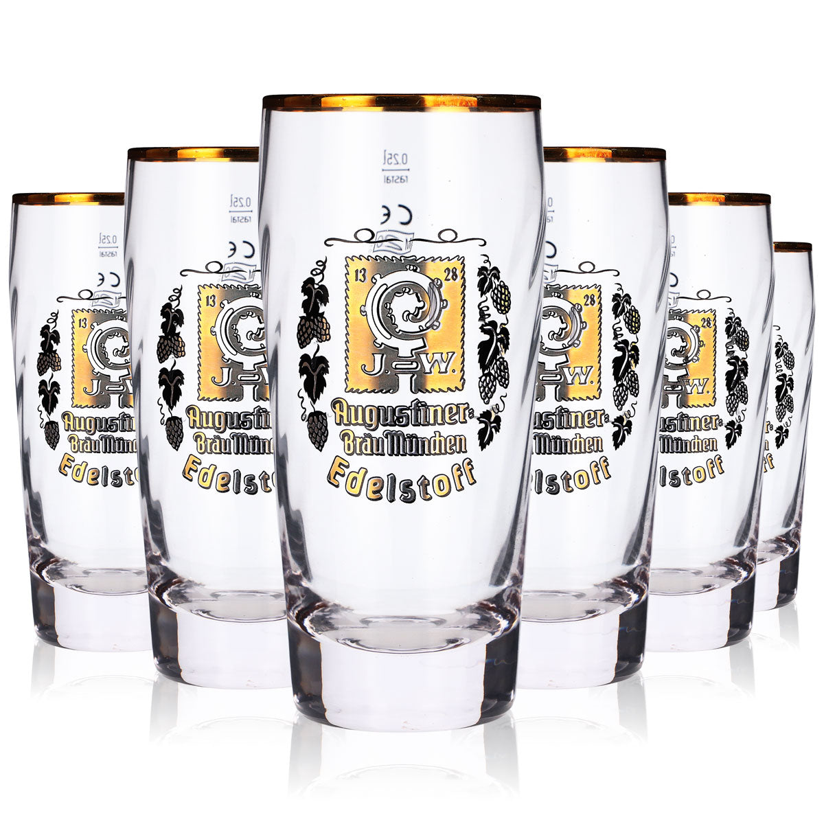6 verres à bière Augustiner 0,25 l Willibecher Edelstoff logo doré – Vue 5