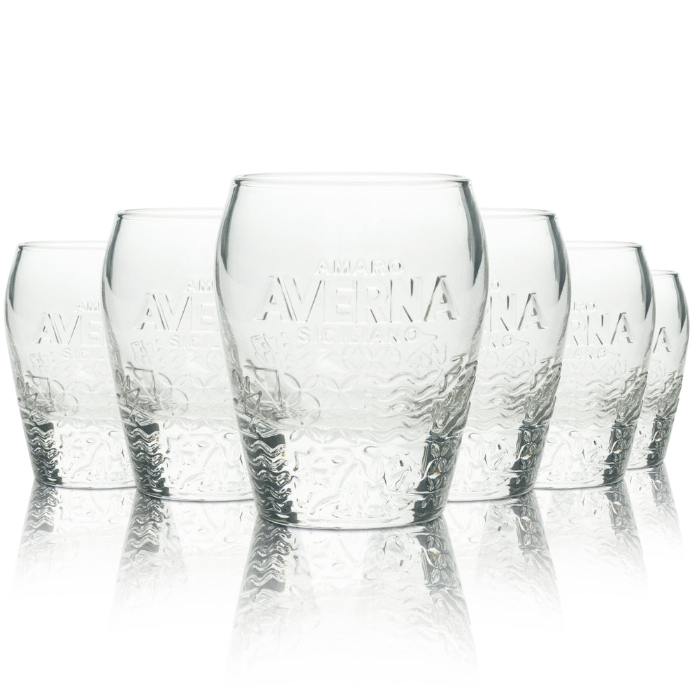 6 verres Averna 0,15 l, verres tumblers avec relief, Amaro Siciliano, calibrés pour la restauration