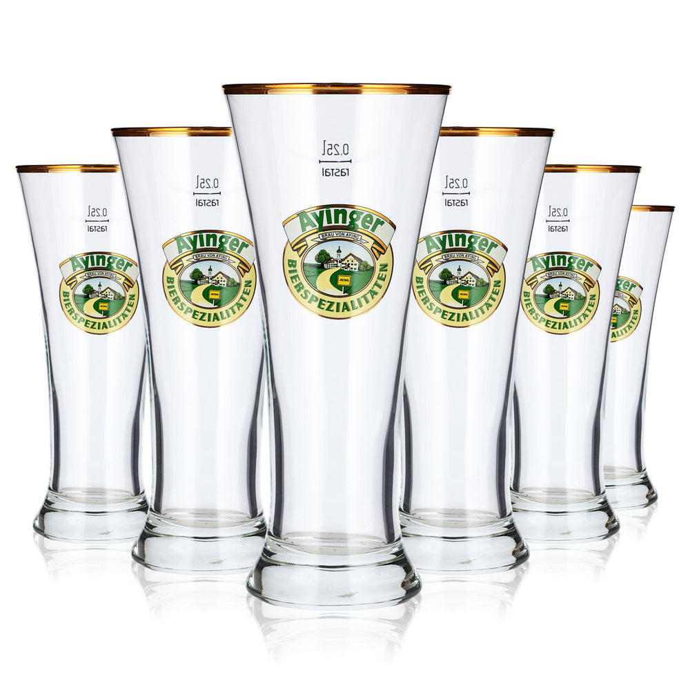 6 verres à bière Ayinger de 0,25 l, modèle « Pokal » à bord doré « Rastal » (lot de 6)