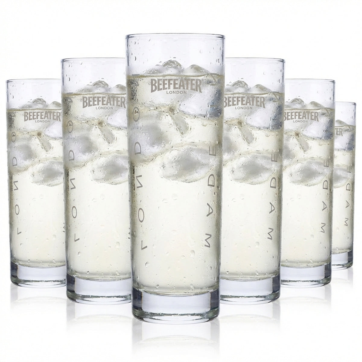 6 verres à gin Beefeater 0,3 l Verre à long drink Logo blanc satiné blanc