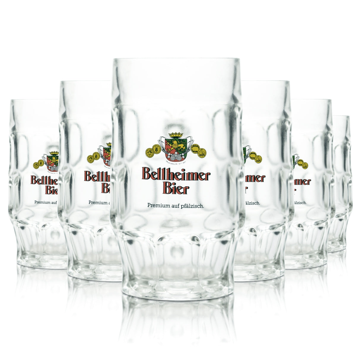 6 chopes en verre Bellheimer 0,5 l Premium Bier Krug Pfalz Brauerei Humpen Seidel