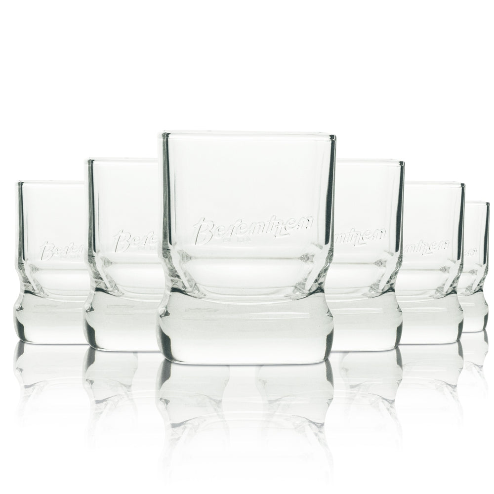 6 verres à liqueur Berentzen, carrés, avec couvercle