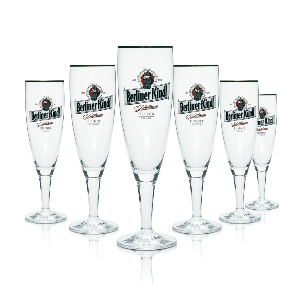 6 verres Berliner Kindl 0,3 l, forme tulipe, bord doré, brasserie Pilsener