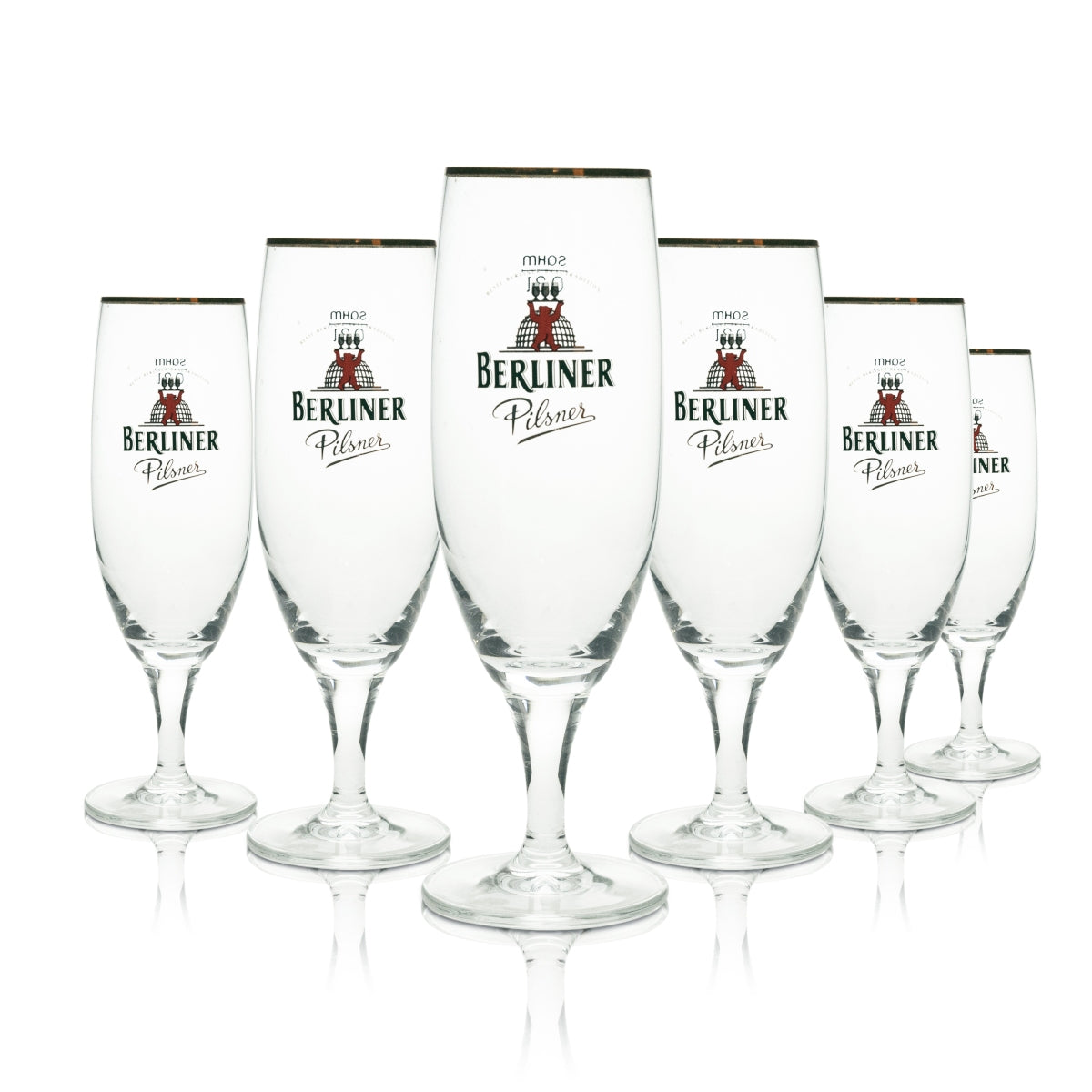 6 verres à bière Pilsener Berlin 0,3 l, bord doré, logo doré Sahm