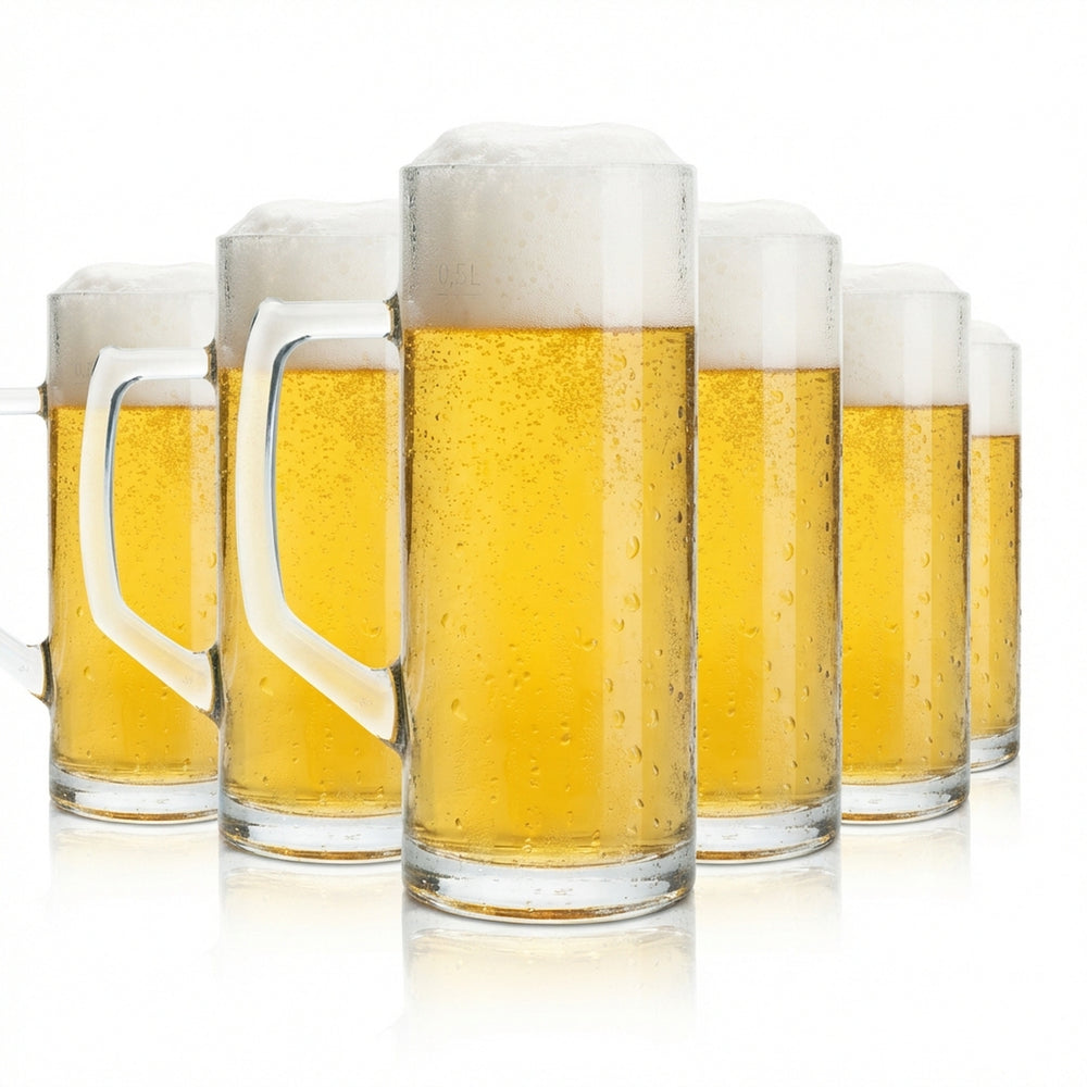 6 chopes à bière en verre 0,5 l « Reno » Borgonovo Verres de marque Henkel Humpen