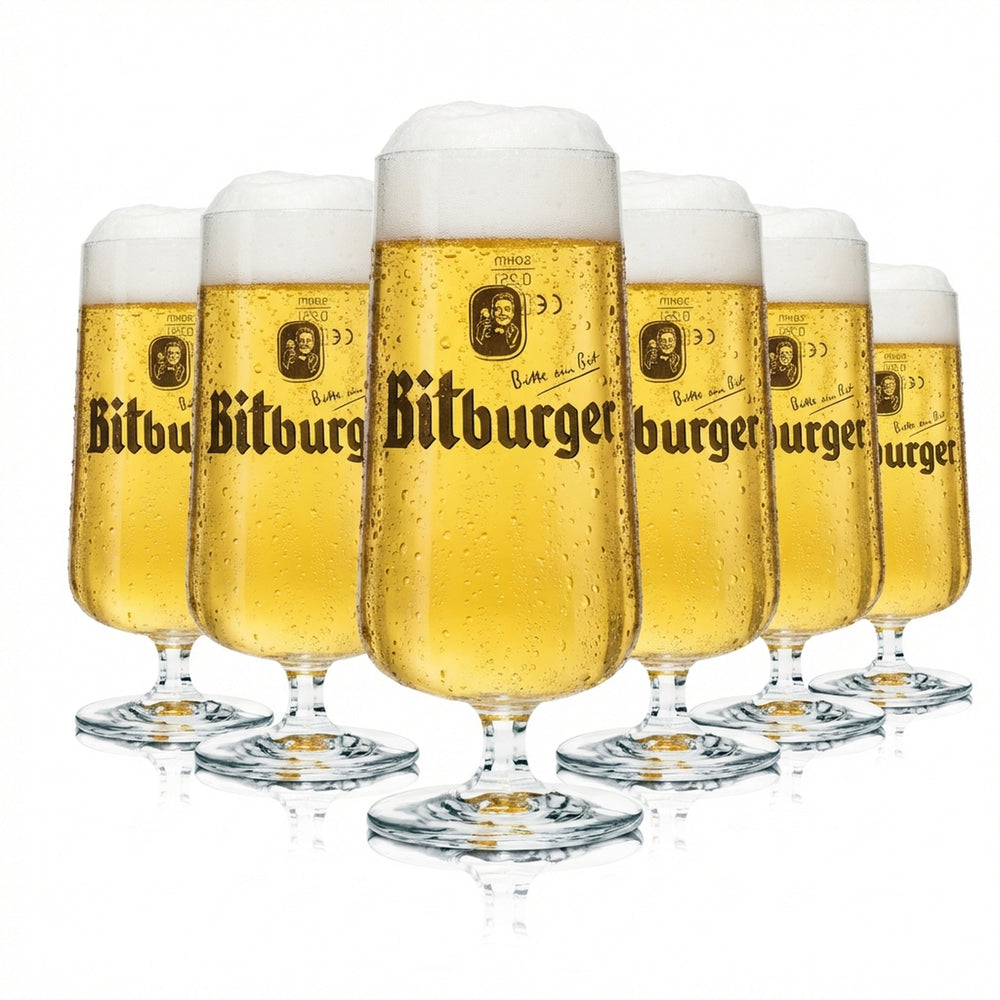 6 verres Bitburger 0,25 l, forme tulipe, bière Pils, verres gastronomiques calibrés, pour bars et cafés