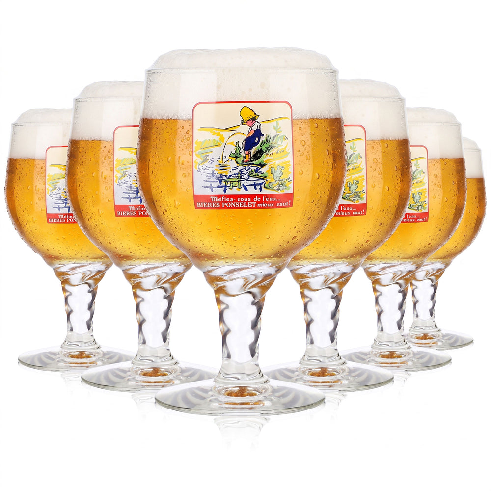 6 verres à bière Brasserie Ponselet, 0,47 l, forme tulipe, verre promotionnel vintage (lot de 6)