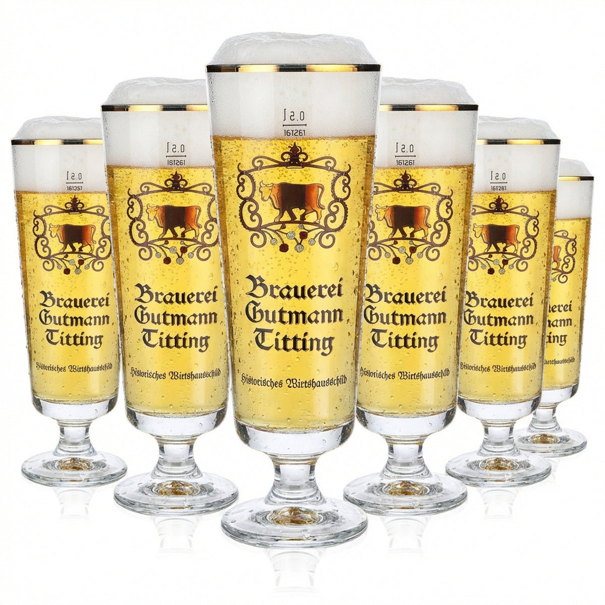 6 verres à bière Gutmann Titting de 0,5 l avec motif vache Rastal Brauerstutzen