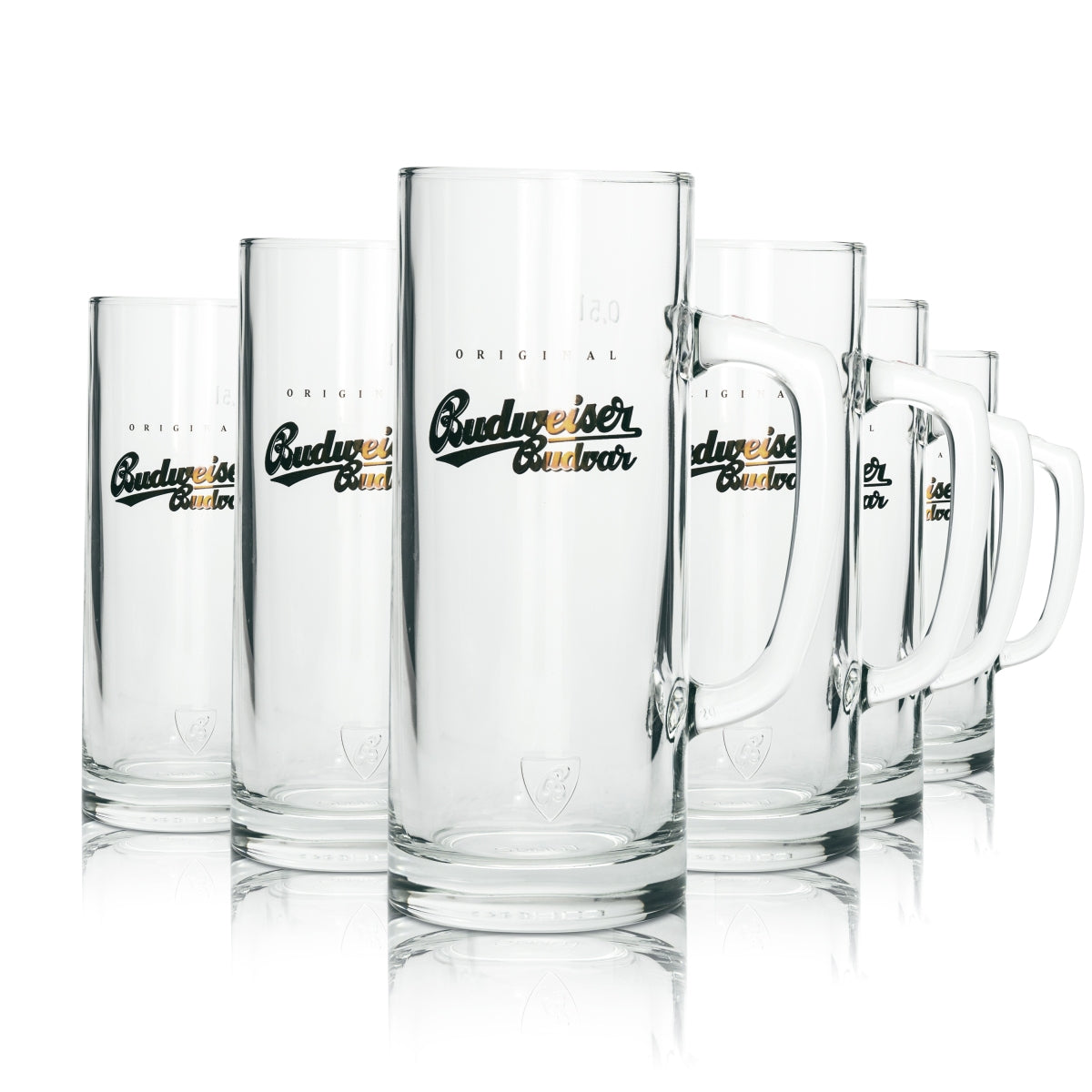 6 chopes à bière Budweiser 0,5 l avec logo doré