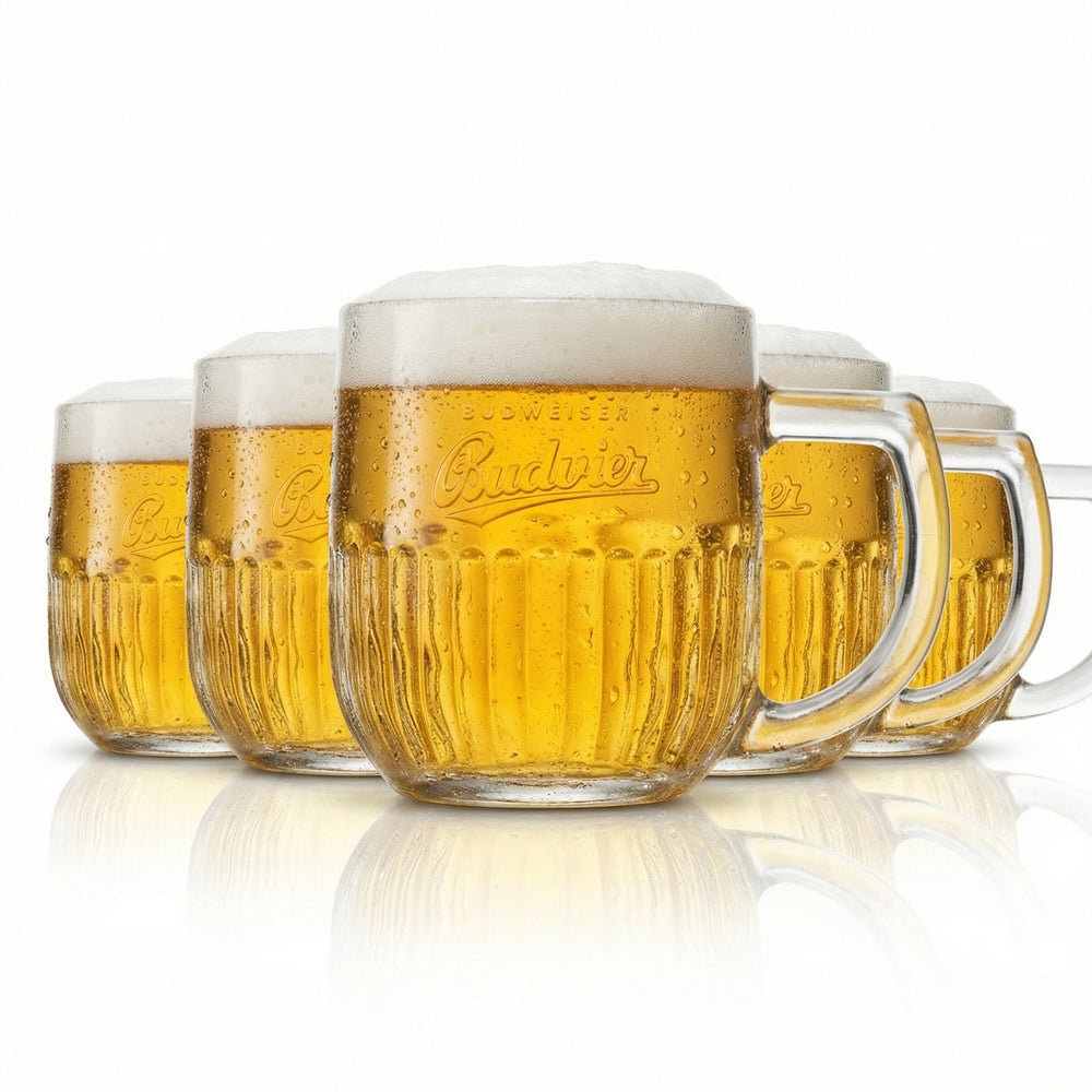 6 verres à bière Budweiser Budvar 0,5 l – chope en relief calibrée, lot de 6, robuste, pour la restauration