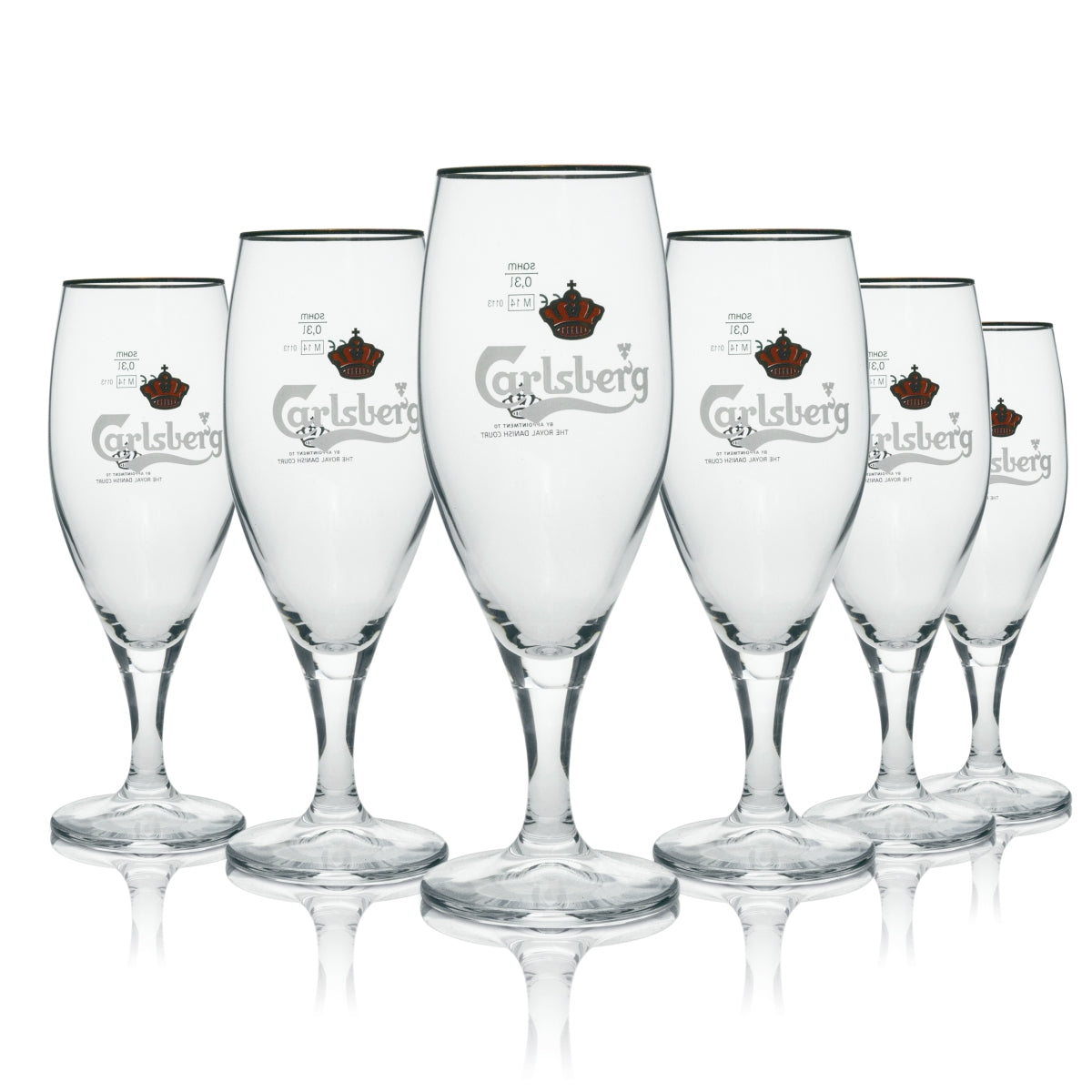 6 verres à bière Carlsberg 0,3 l avec bord doré Sahm
