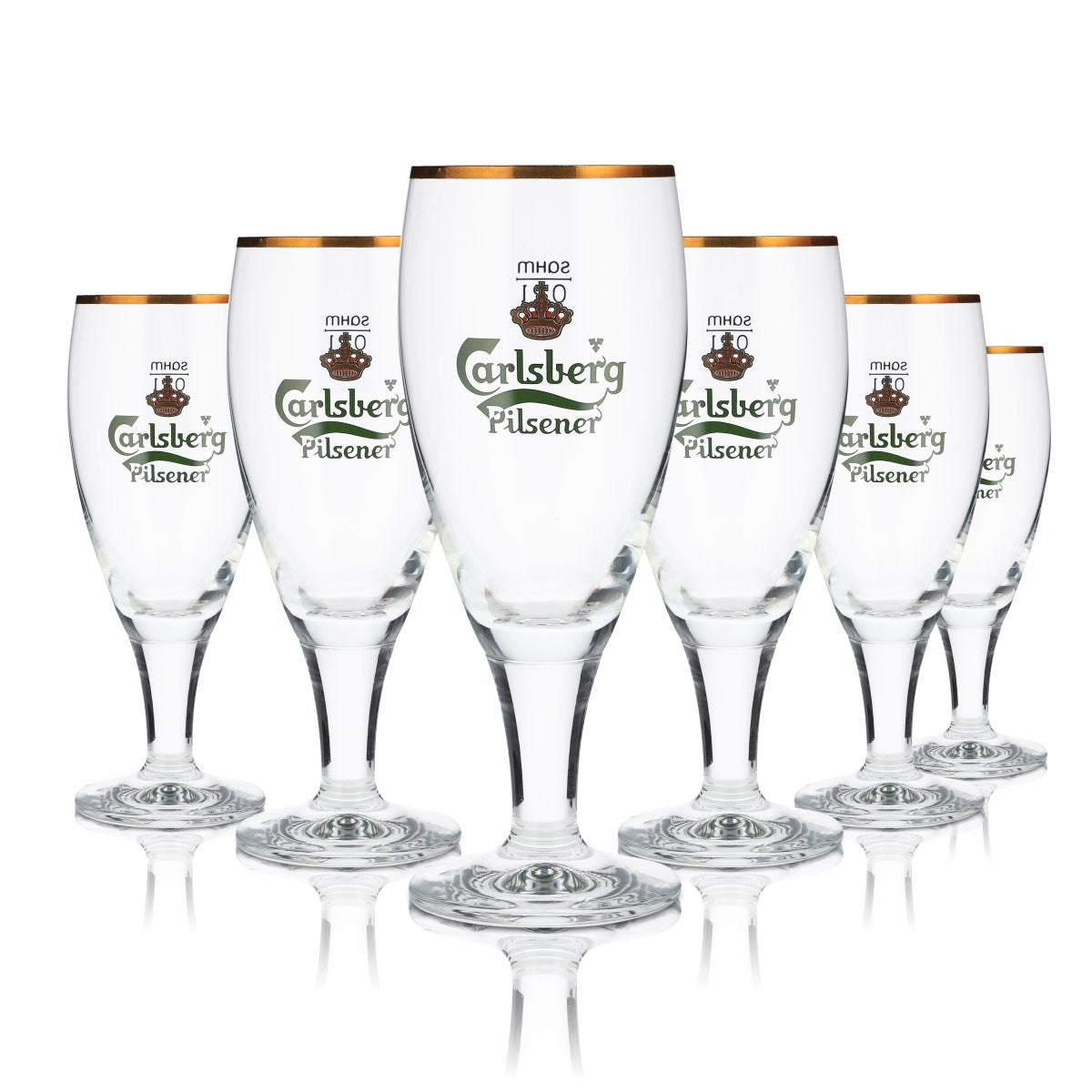 6x Carlsberg verre 0,2l coupe tulipe bord doré set de verres à bière blonde brasserie Danemark