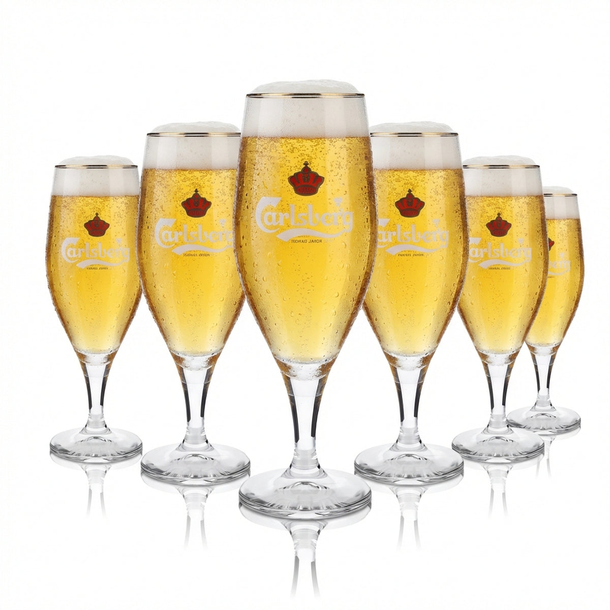 6x verre Carlsberg 0,4l coupe de bière bord doré tulipe champignon ensemble de verres brasserie Danemark