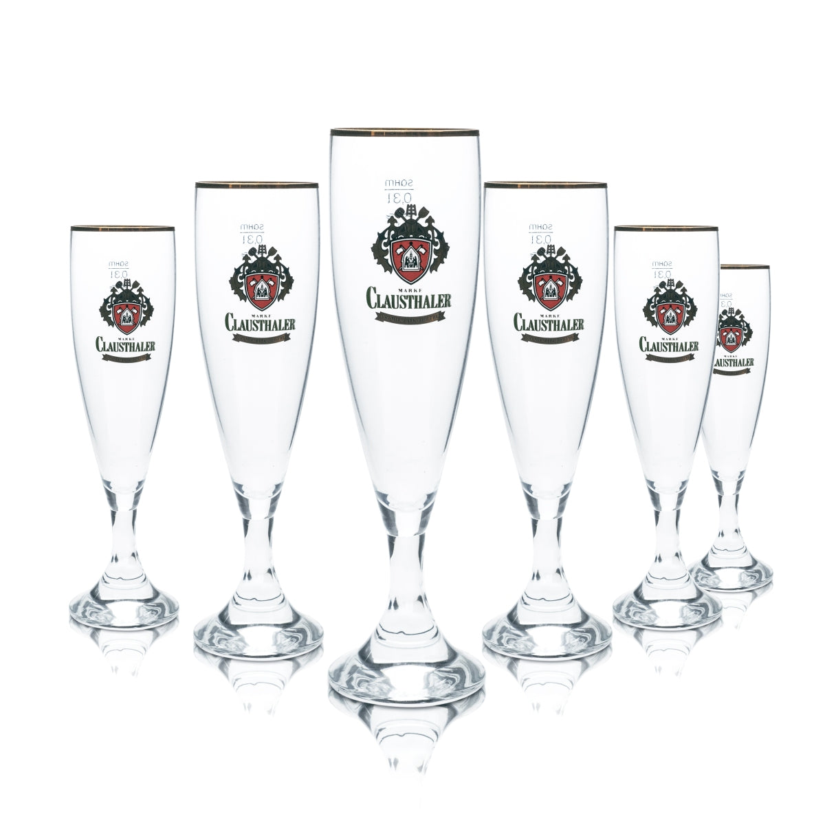6 verres à bière Clausthaler 0,3 l, forme tulipe, bord doré, sans alcool, pour bars et restaurants