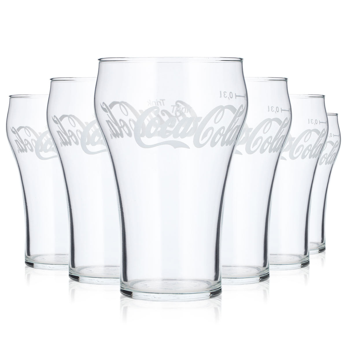 Lot de 6 verres à soda Coca-Cola de 0,3 l, verre profilé, logo blanc (lot de 6)
