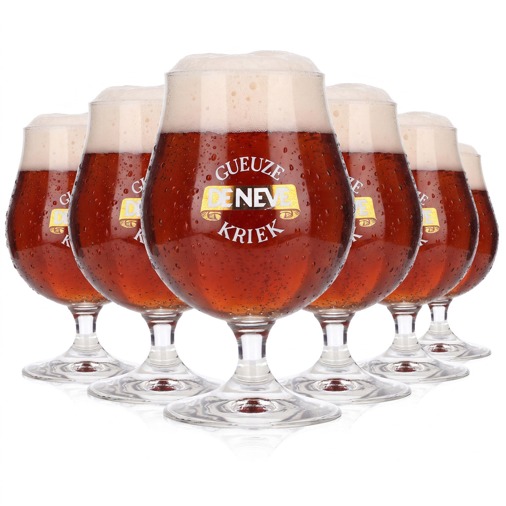 6 verres à bière De Neve 0,25 l, forme tulipe, logo doré, inscription blanche (lot de 6)
