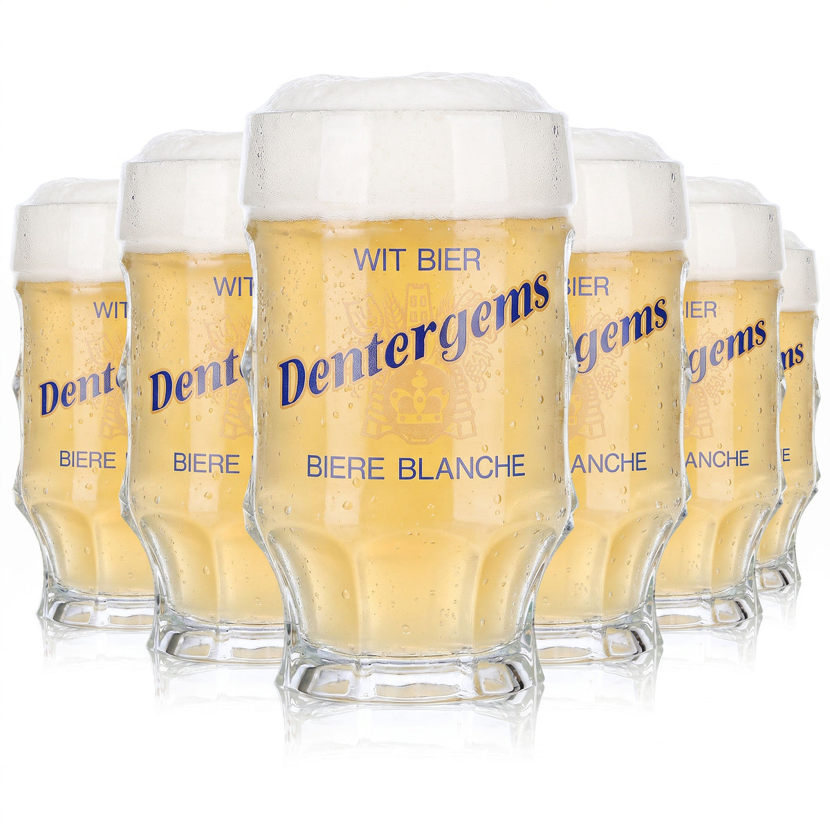 Lot de 6 verres à bière Dentergems, 0,25 l, chope, inscription bleue, fond jaune (lot de 6)
