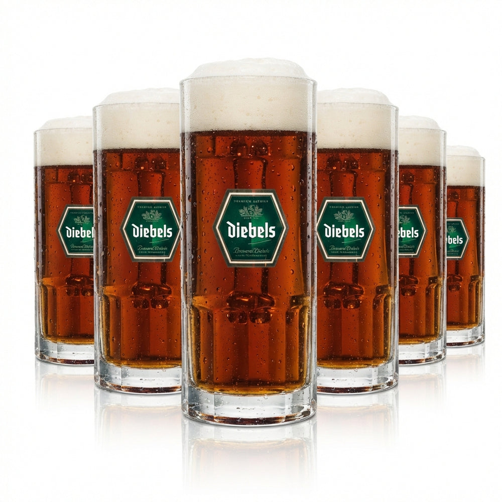 6x verre à bière Diebels 0,5 l, chope striée Sahm Wallenstein