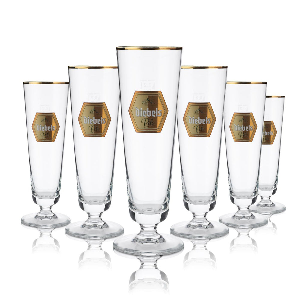 6 verres à bière Diebels 0,2 l Verres à pied Pilstulpe Bord doré Set de verres Brasserie Gastronomie