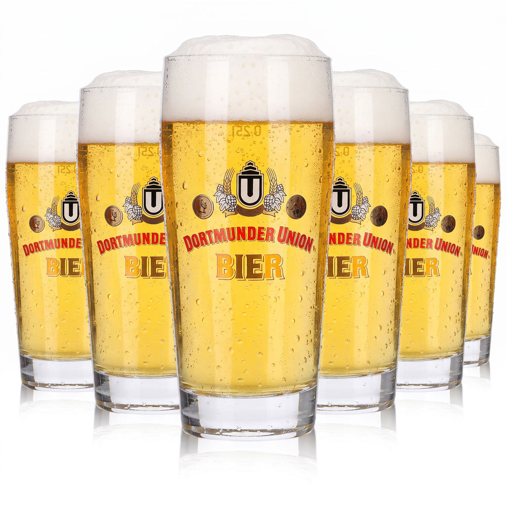 6 verres à bière Dortmunder Union de 0,25 l, modèle Willi Becher avec inscription rouge (lot de 6)