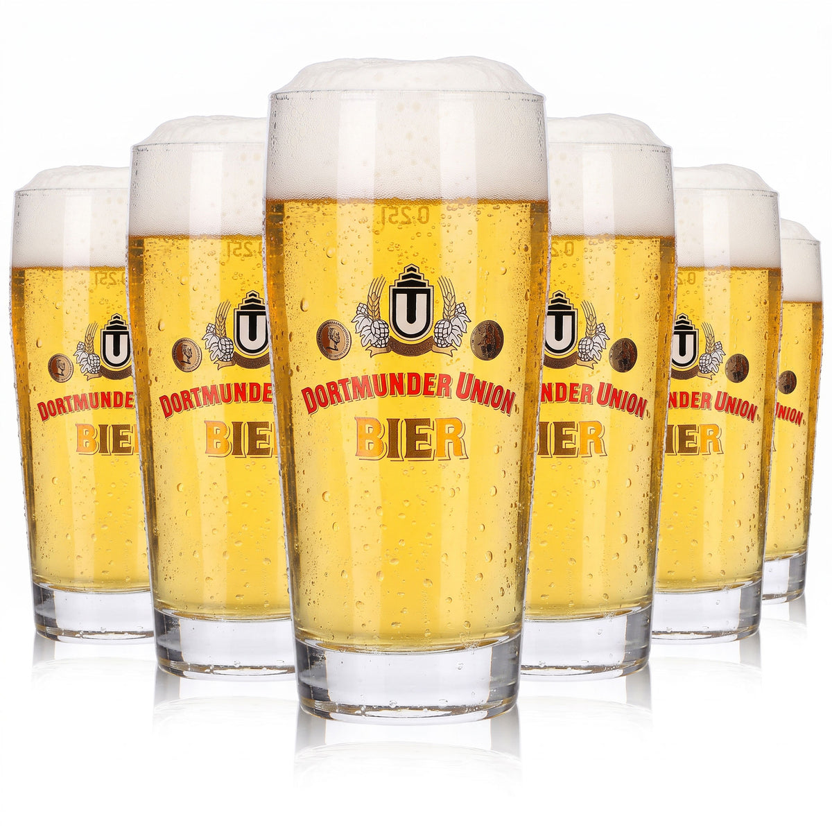 6 verres à bière Dortmunder Union de 0,25 l, modèle Willi Becher avec inscription rouge (lot de 6)