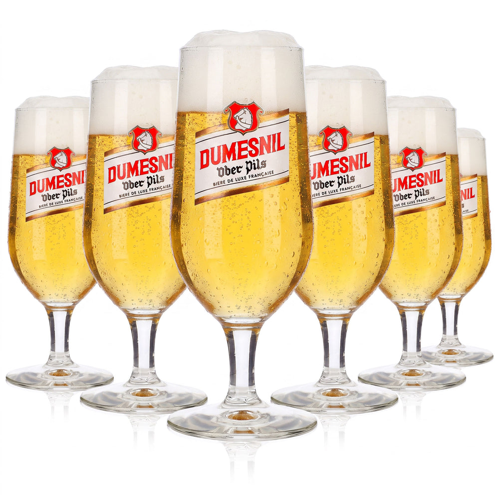 Lot de 6 verres à bière Dumesnil « Pokal » 0,25 l, Ober Pils, blanc/or, avec logo (lot de 6)