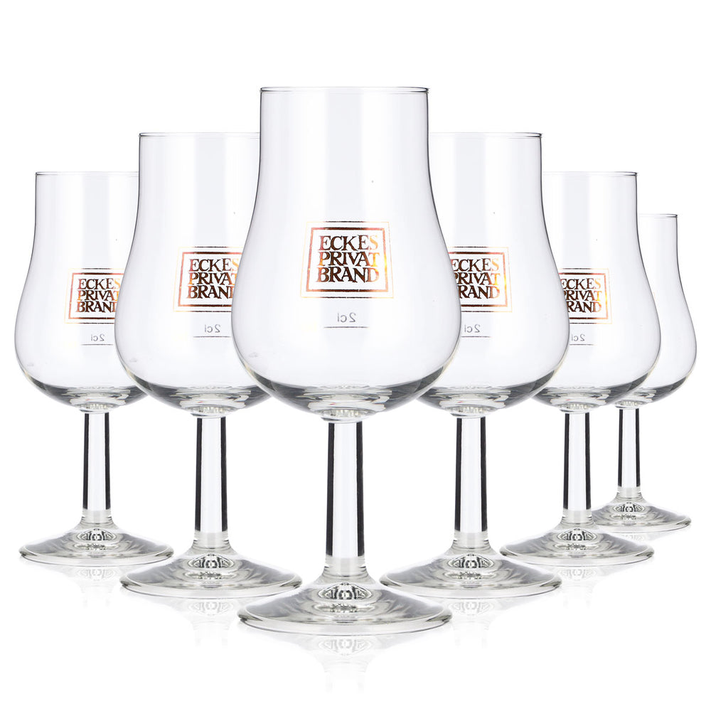 6 verres à eau-de-vie Eckes de 2 cl, forme tulipe, logo marron, Böckling Privat Brand