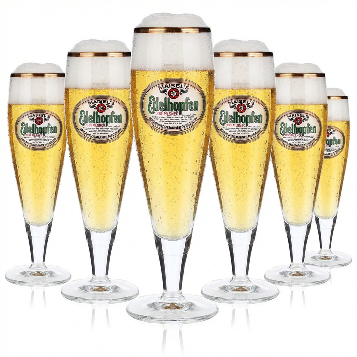 6 verres à bière Edelhopfen 0,2 l, verres à pied, bord doré, Sahm Alba