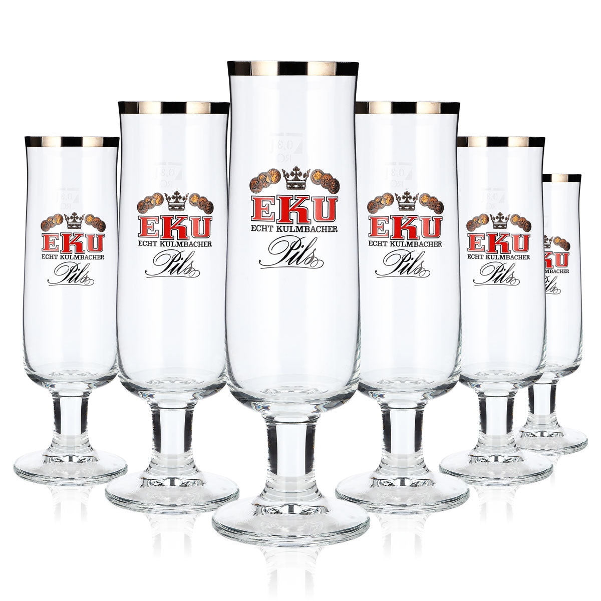 6 verres à bière Eku de 0,3 l, forme coupe, bord platine, RC (lot de 6)