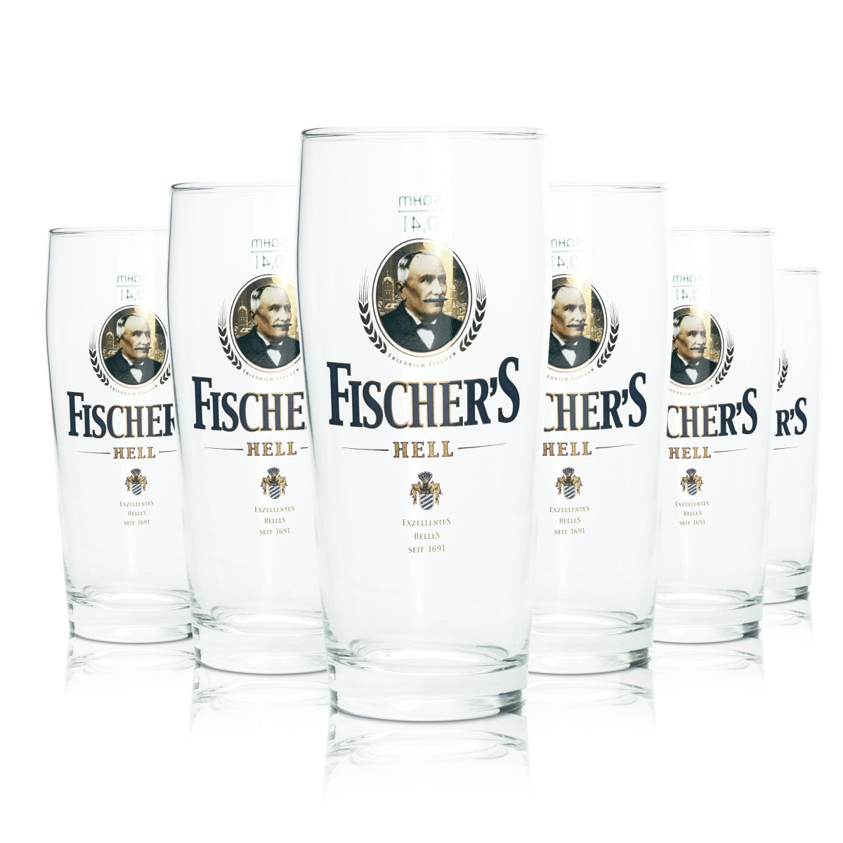 6 verres Fischer 0,4 l Willy Becher Verres à bière blonde calibrés Gastronomie Brasserie