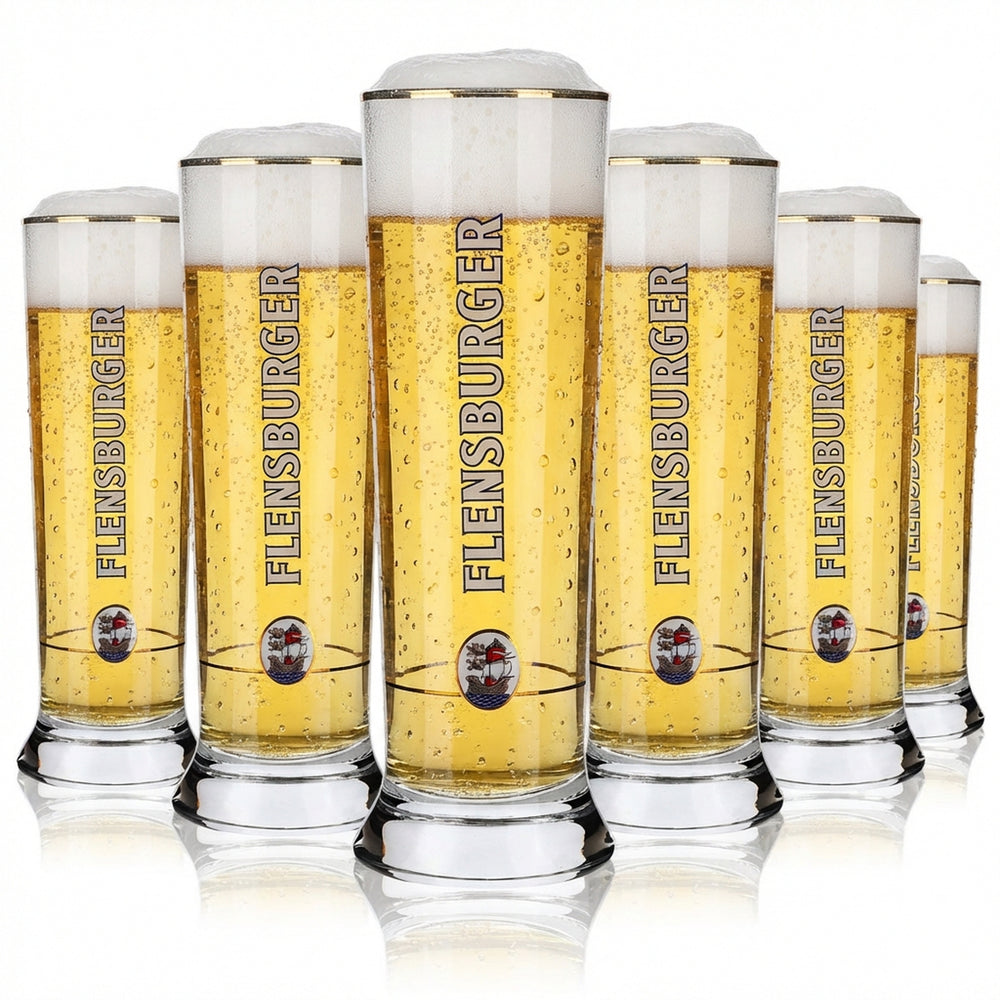 6 verres à bière Flensburg 0,25 l, verres à bière, coupe, bord doré, Sahm Vancouver