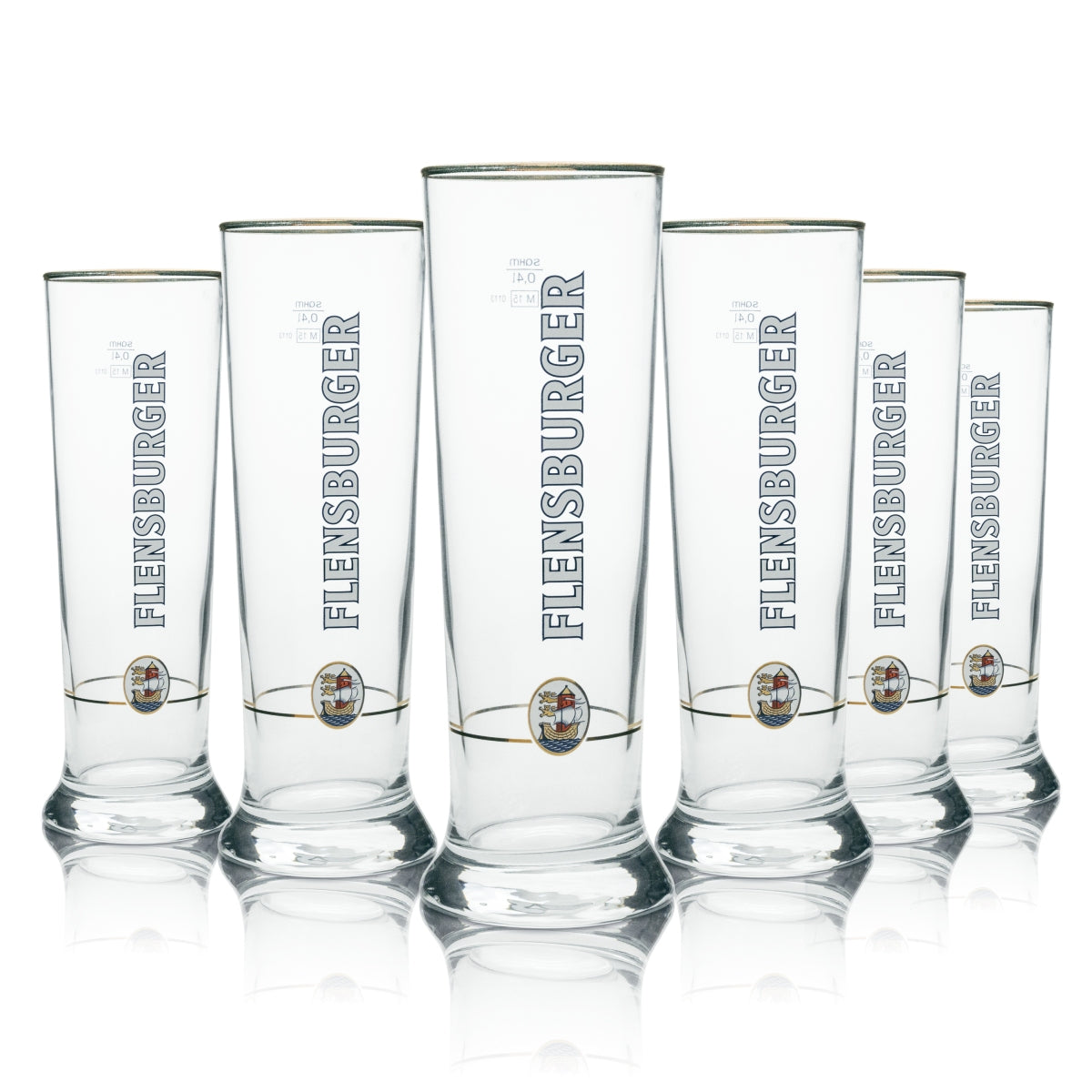 6 verres à bière Flensburg 0,4 l, exclusifs, Vancouver Sahm, bord doré